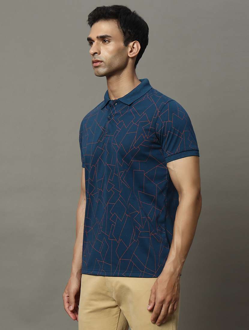 men geometric printed short sleeve regular fit polo t-shirt - 22009580 -  Standard Image - 1