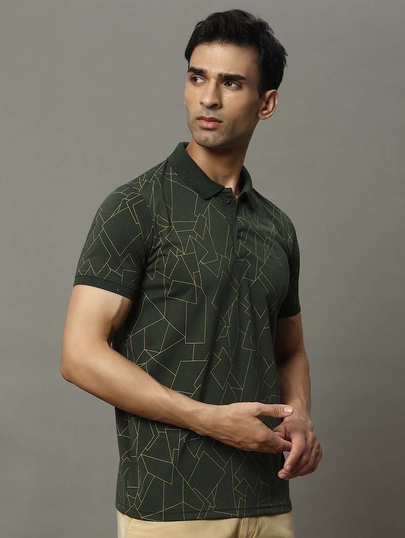 men geometric printed short sleeve regular fit polo t-shirt - 22009581 -  Standard Image - 1