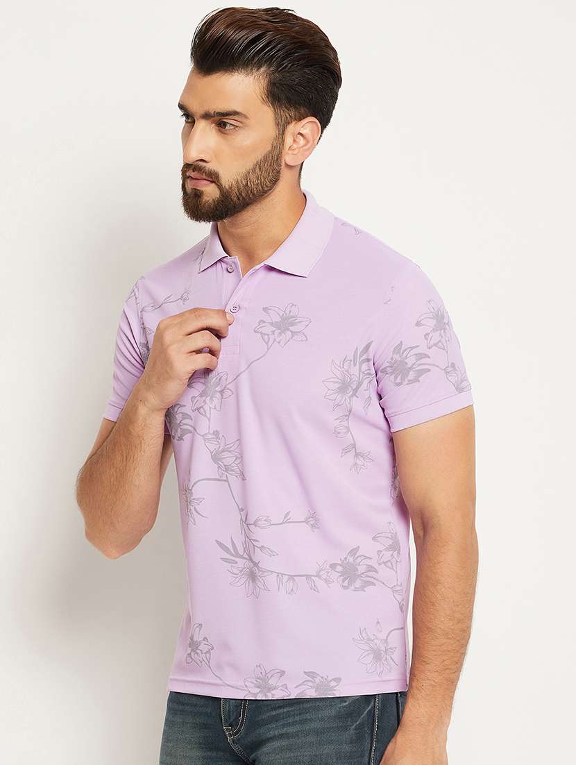 men floral printed short sleeve regular fit polo t-shirt - 22009595 -  Standard Image - 1