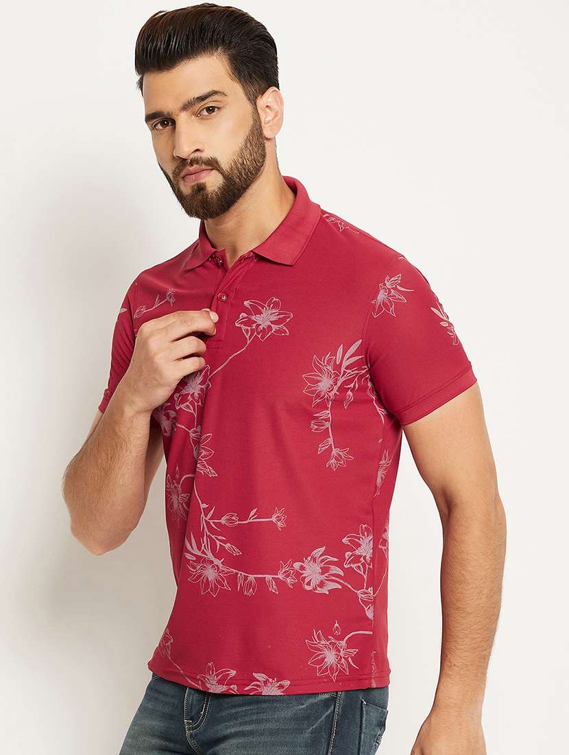 men floral printed short sleeve regular fit polo t-shirt - 22009597 - Standard Image - 1