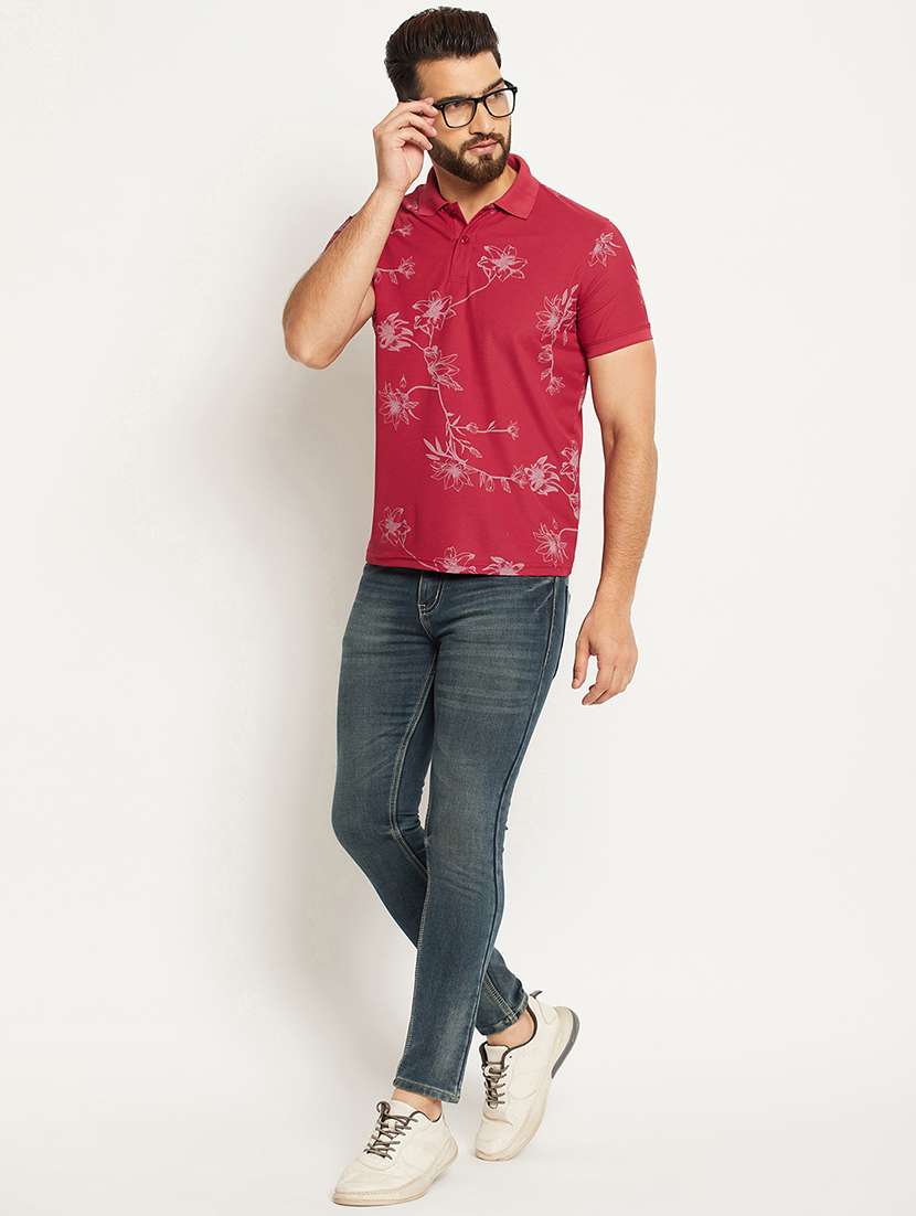 men floral printed short sleeve regular fit polo t-shirt - 22009597 - Standard Image - 4