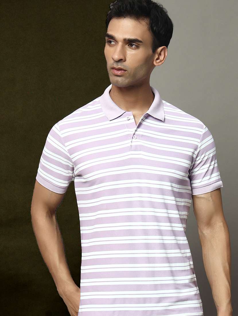 men striped short sleeve regular fit polo t-shirt