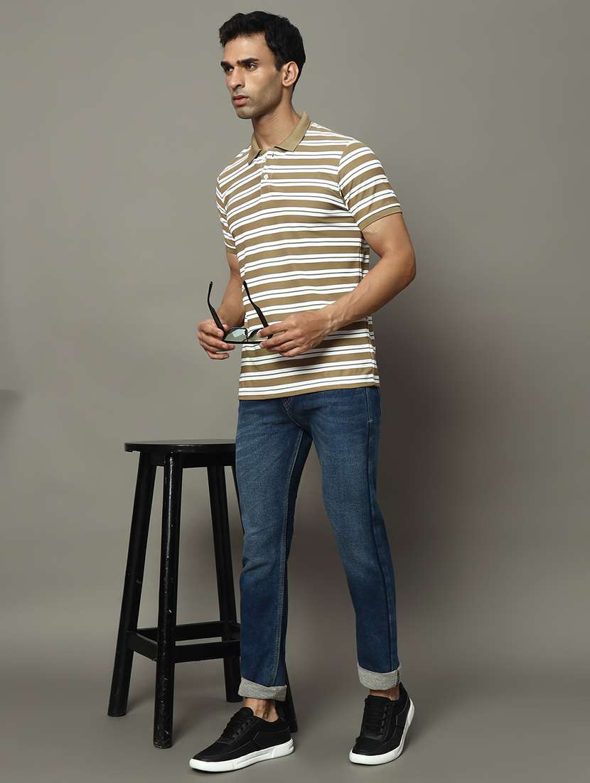 men striped short sleeve regular fit polo t-shirt - 22009607 - Standard Image - 4