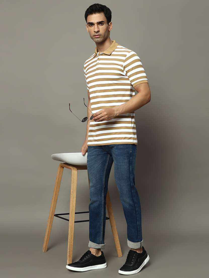 men striped short sleeve regular fit polo t-shirt - 22009608 - Standard Image - 4