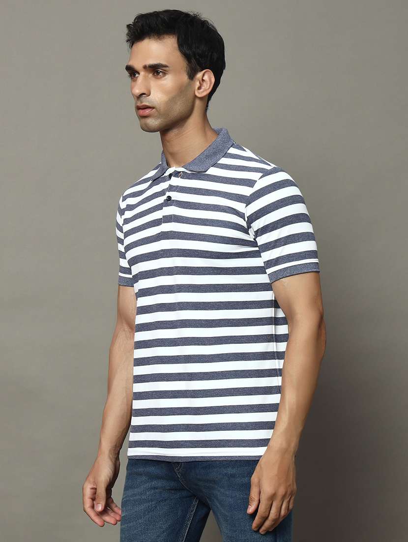 men striped short sleeve regular fit polo t-shirt - 22009615 - Standard Image - 1