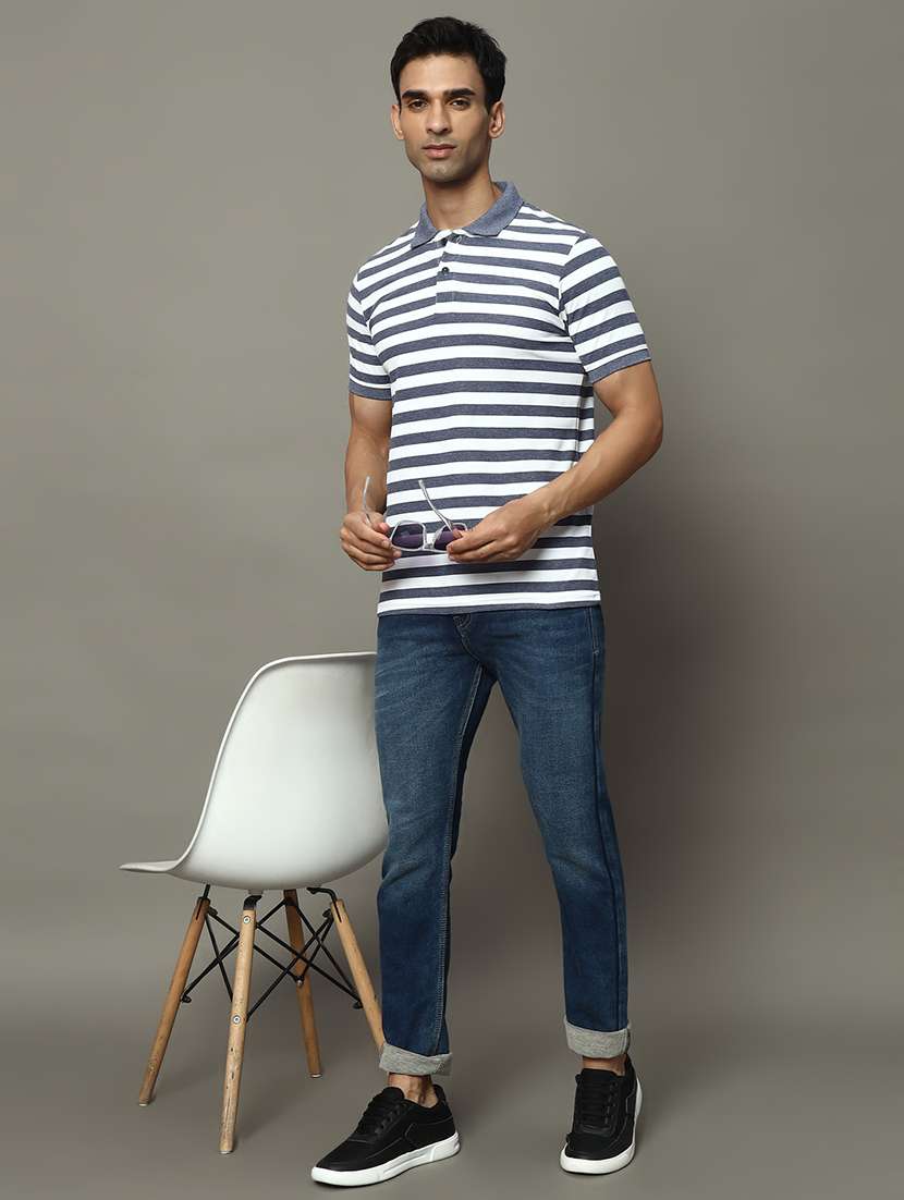 men striped short sleeve regular fit polo t-shirt - 22009615 - Standard Image - 4