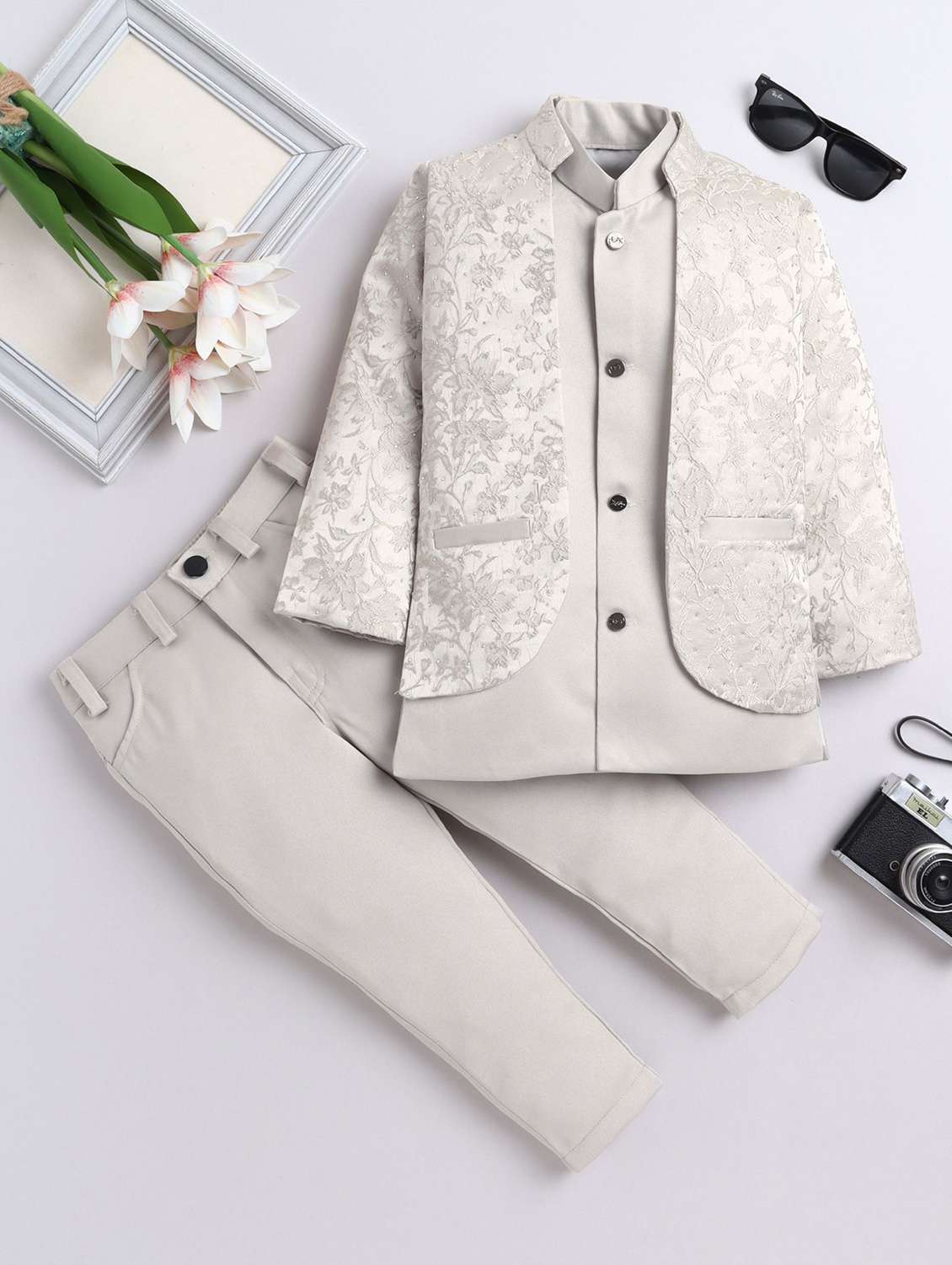 boys solid with work long sleeve three piece suit set