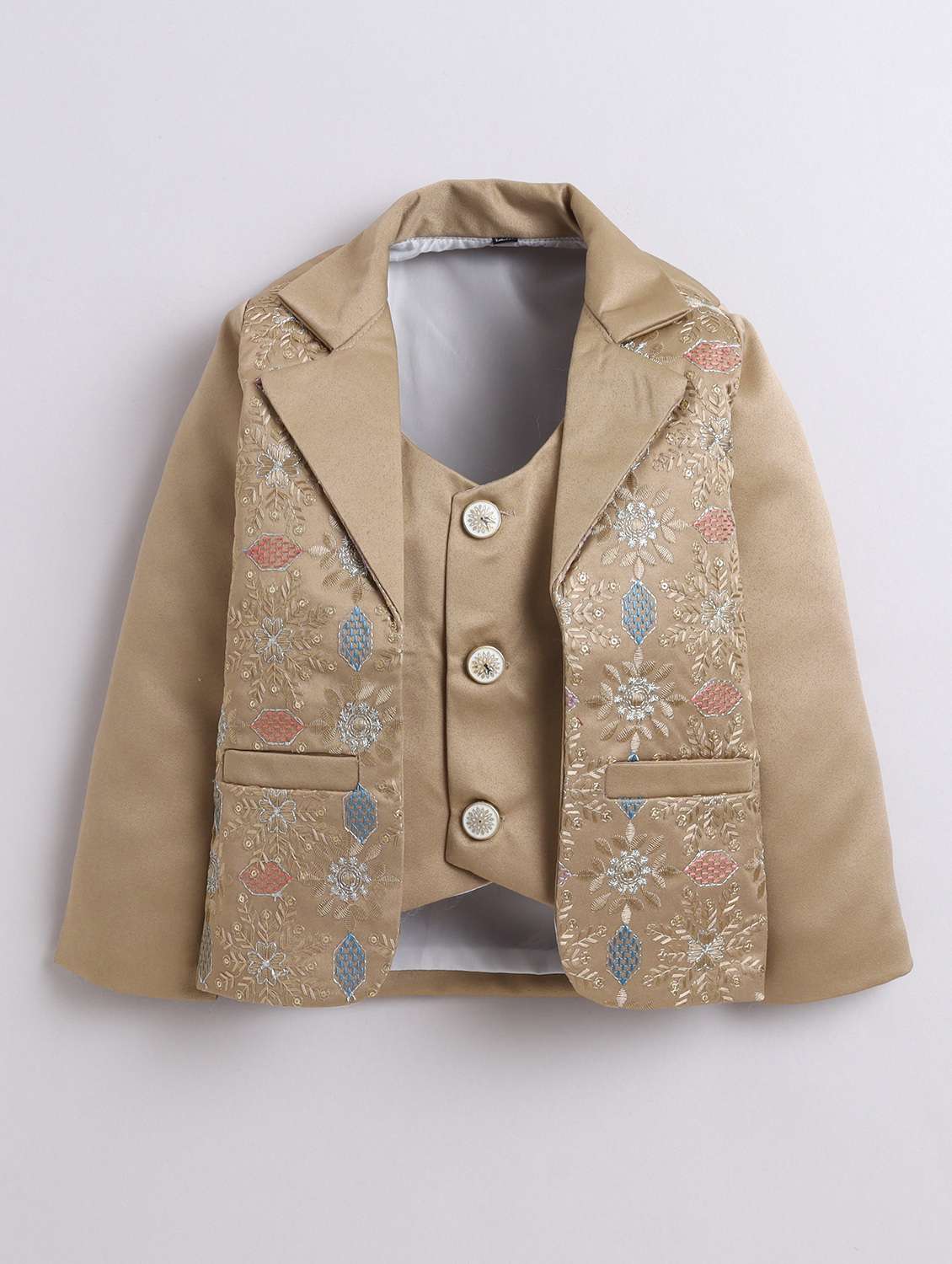 boys solid with work three piece suit set - 22009674 -  Standard Image - 1