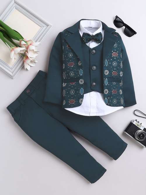 boys solid with work three piece suit set - 22009675 -  Standard Image - 0