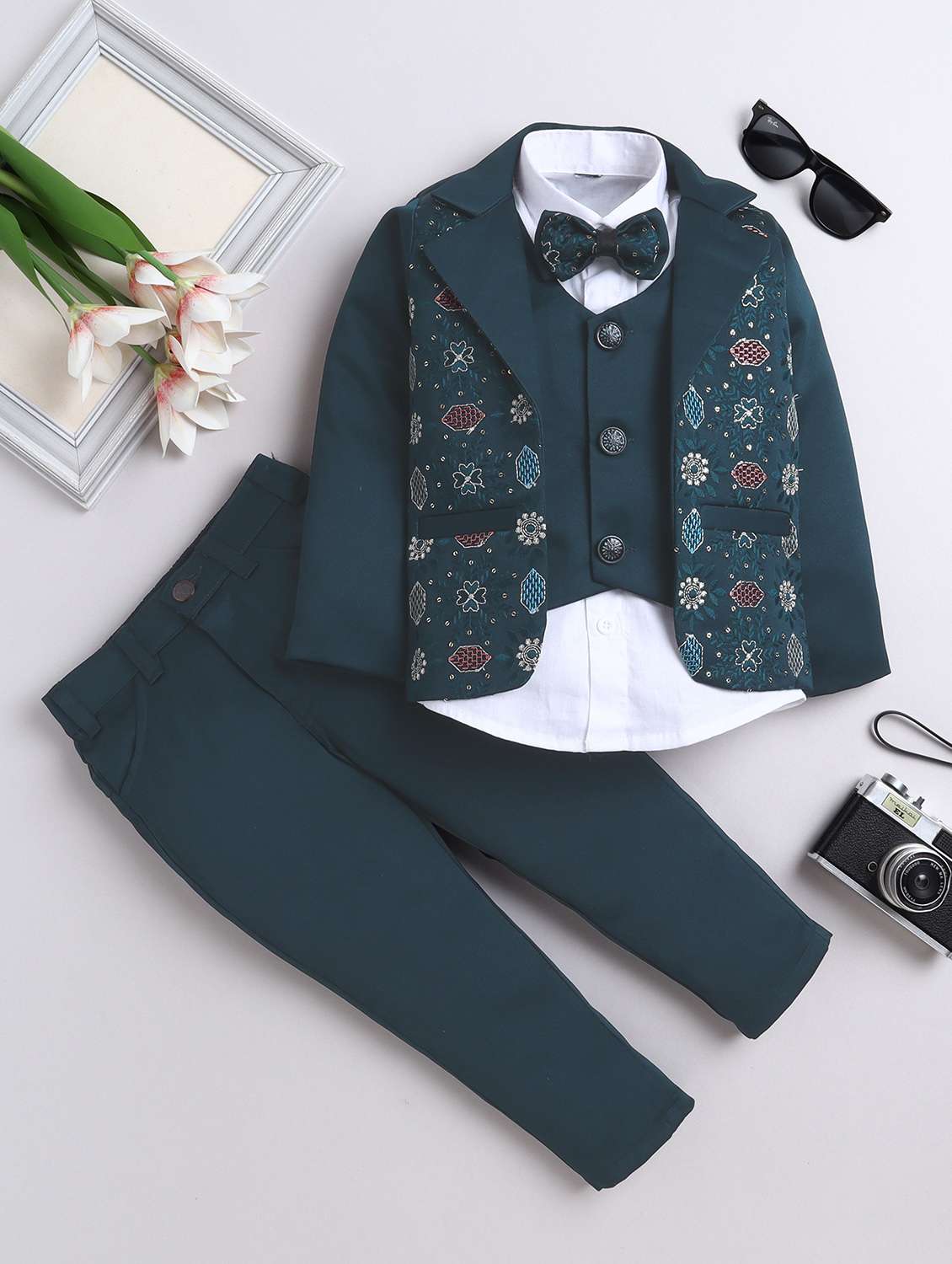boys solid with work three piece suit set