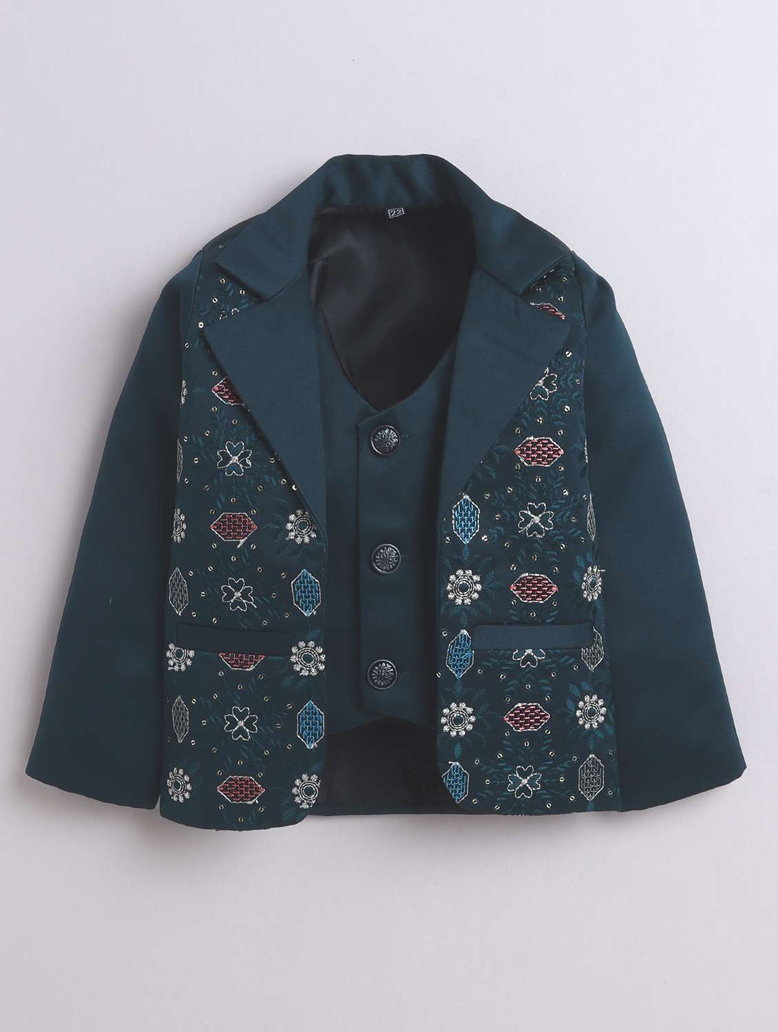 boys solid with work three piece suit set - 22009675 -  Standard Image - 1