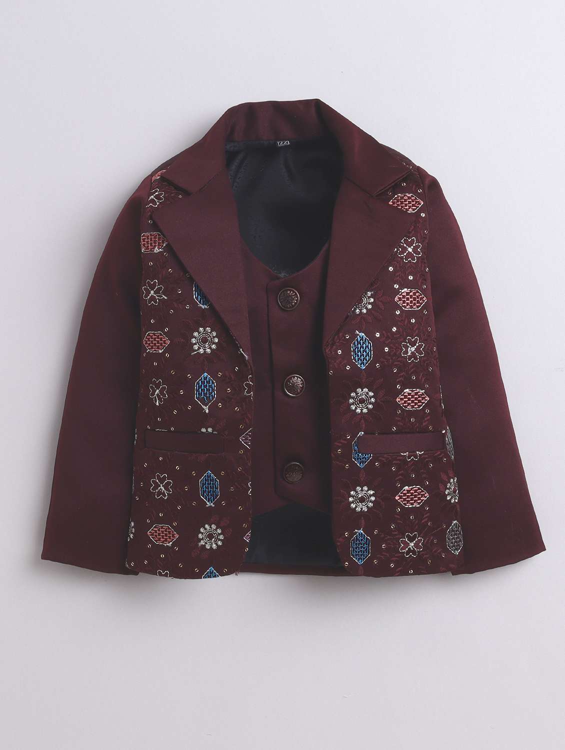 boys solid with work three piece suit set - 22009676 -  Standard Image - 1