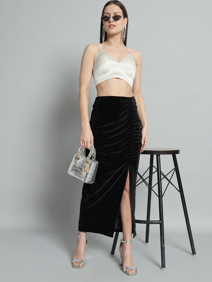 women solid high rise ruched skirt - 22009678 -  Standard Image - 1