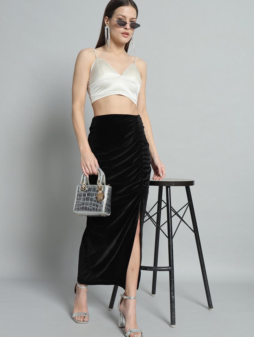 women solid high rise ruched skirt - 22009678 - Standard Image - 4