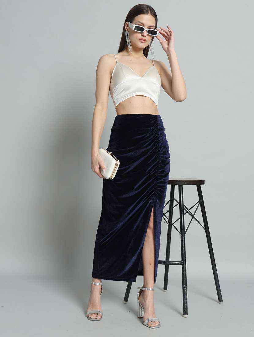 women solid high rise ruched skirt - 22009680 -  Standard Image - 1