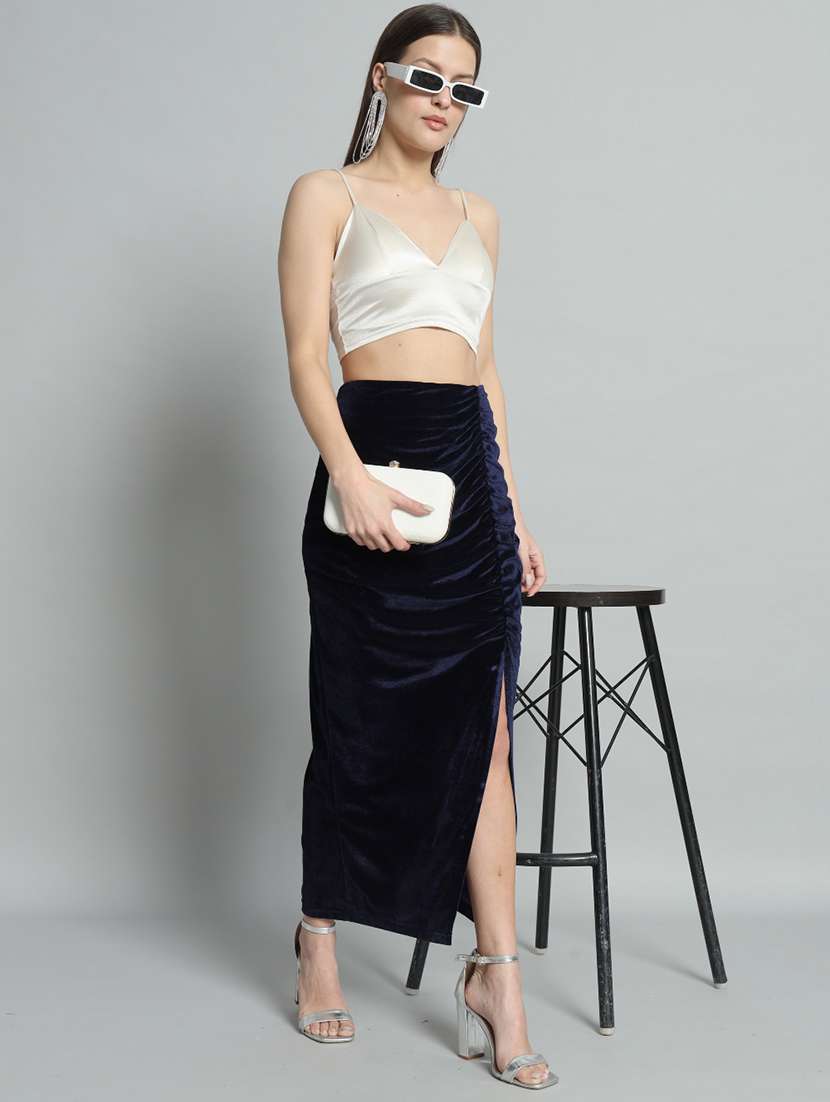women solid high rise ruched skirt - 22009680 -  Standard Image - 4