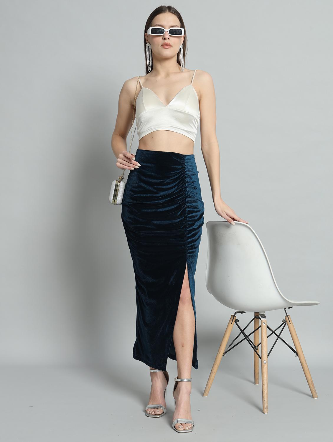 women solid high rise ruched skirt - 22009681 - Standard Image - 1