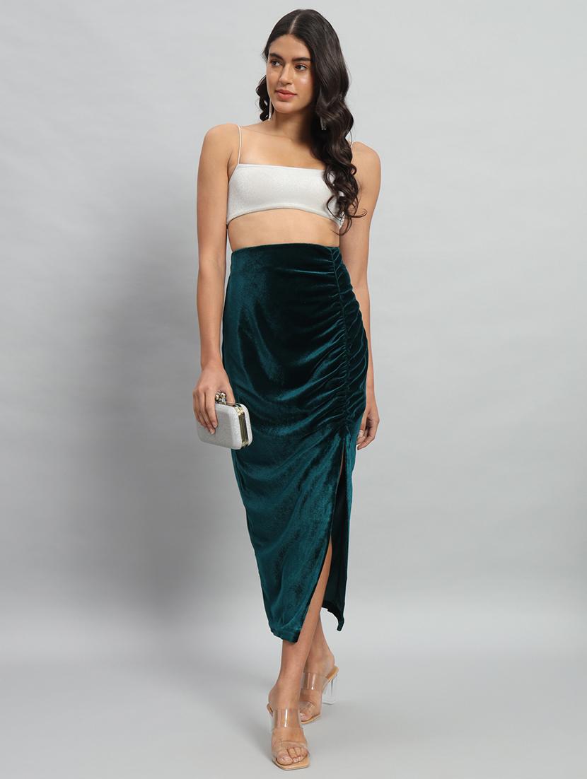 women solid high rise ruched skirt - 22009682 - Standard Image - 1