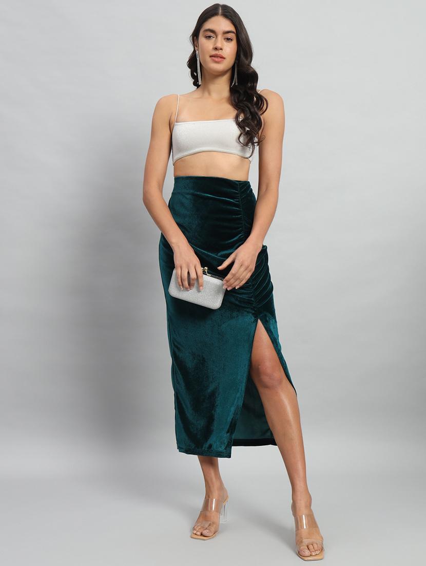 women solid high rise ruched skirt - 22009682 - Standard Image - 4