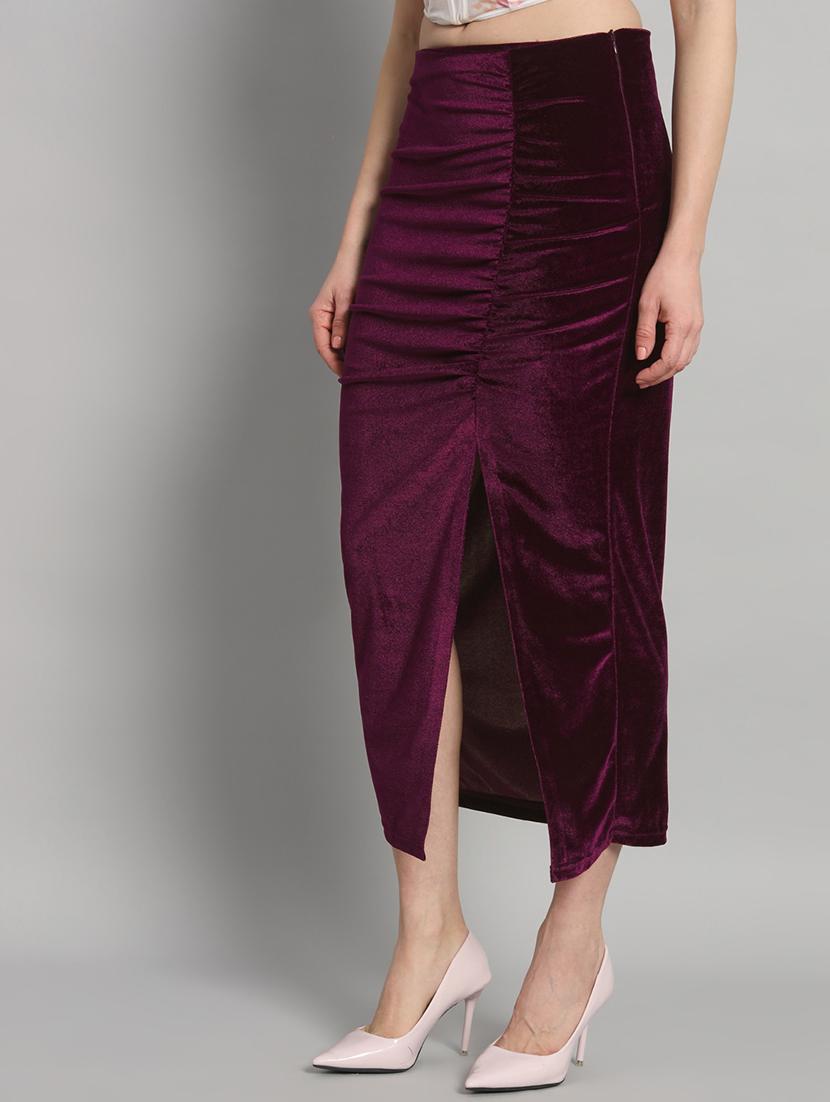 women solid high rise ruched skirt - 22009684 - Standard Image - 4