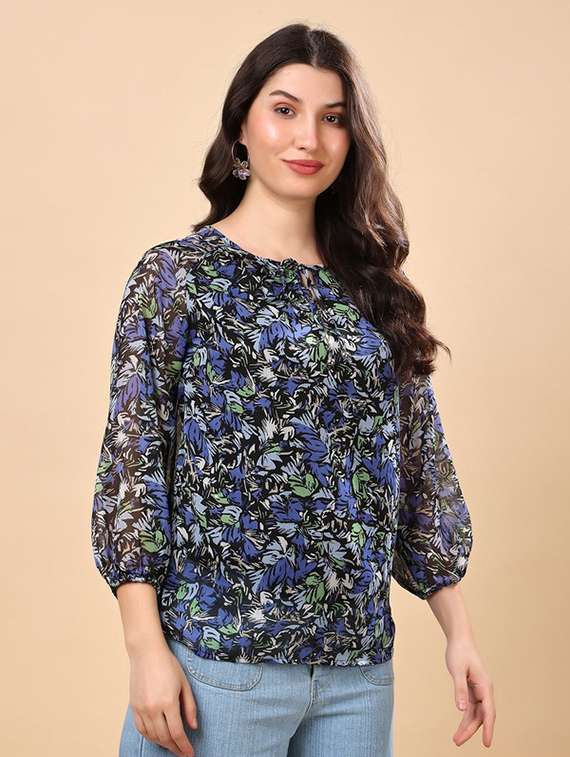women floral printed puff sleeve regular top - 22009685 - Standard Image - 1
