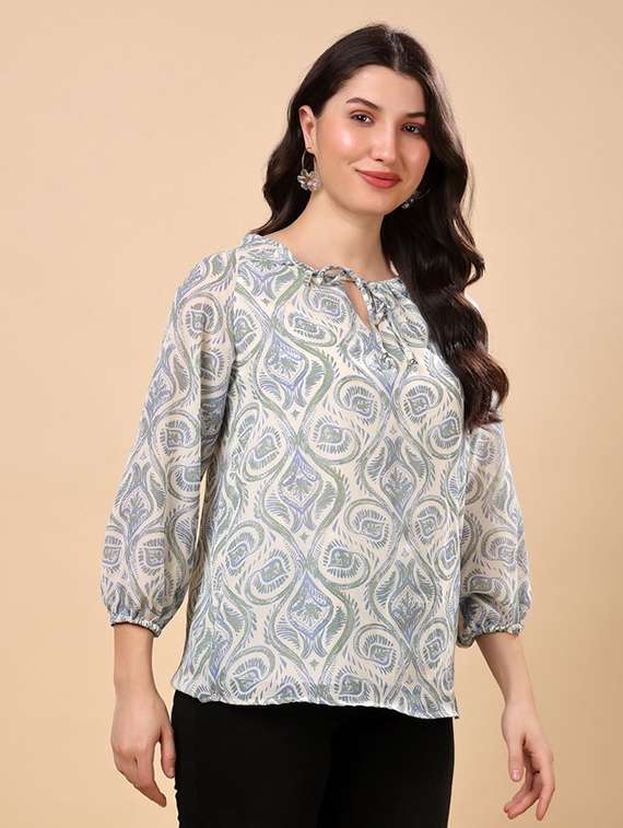 women printed puff sleeve regular top - 22009686 - Standard Image - 1
