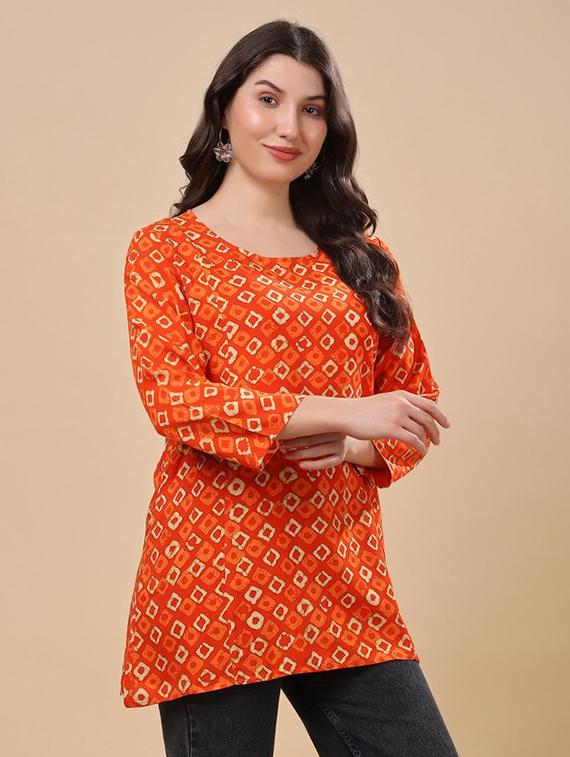 women printed round neck straight kurti - 22009687 - Standard Image - 1