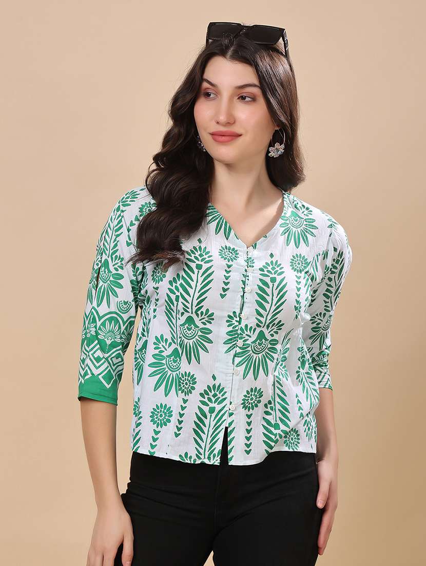 women printed puff sleeve regular top