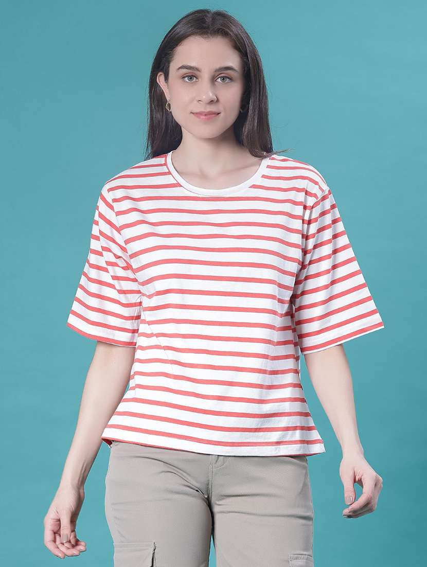 women striped short sleeve oversized t-shirt - 22010330 -  Standard Image - 1