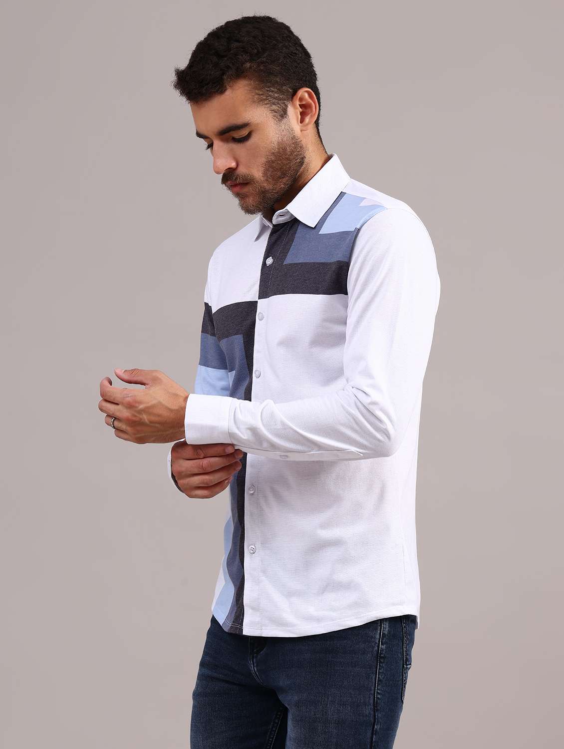 men printed collared long sleeve shirt - 22010423 -  Standard Image - 6