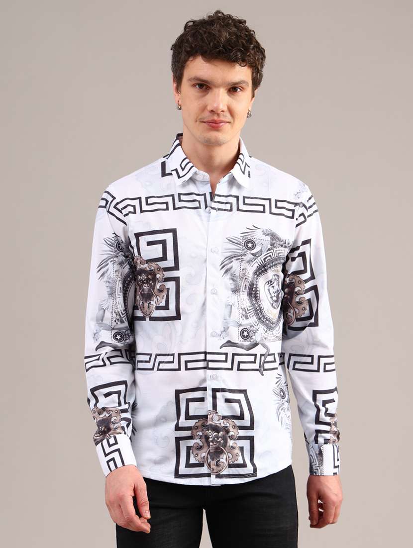 men printed long sleeve collared shirt - 22010449 -  Standard Image - 1