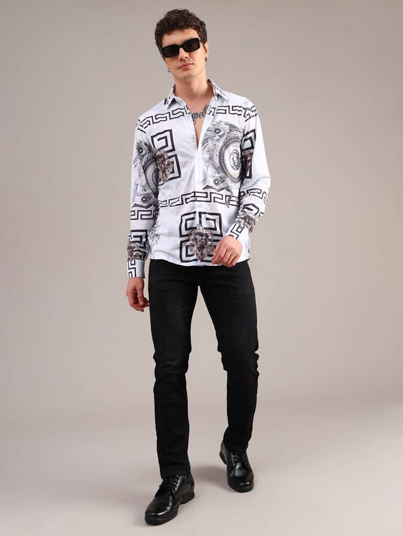 men printed long sleeve collared shirt - 22010449 -  Standard Image - 4
