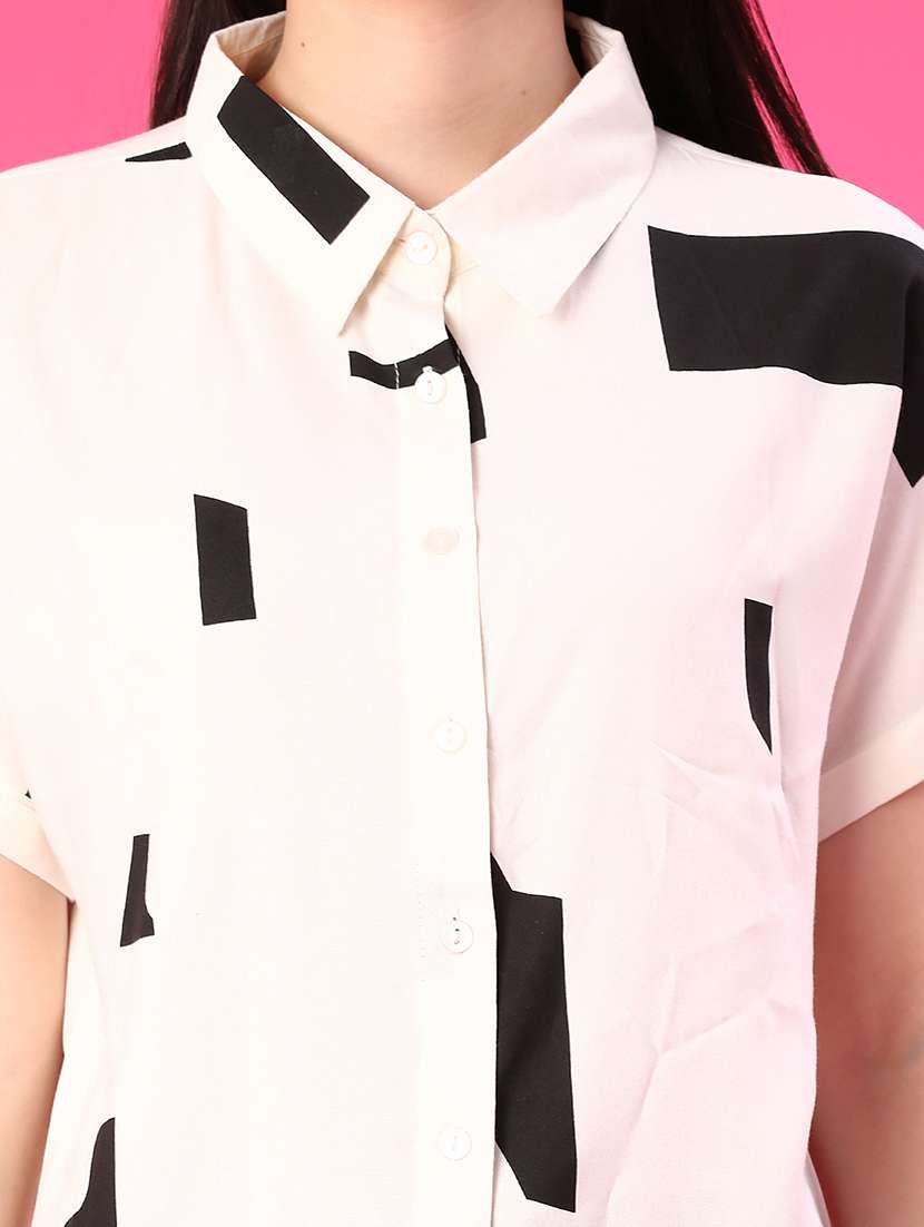 women printed short sleeve boxy shirt - 22010521 -  Standard Image - 4