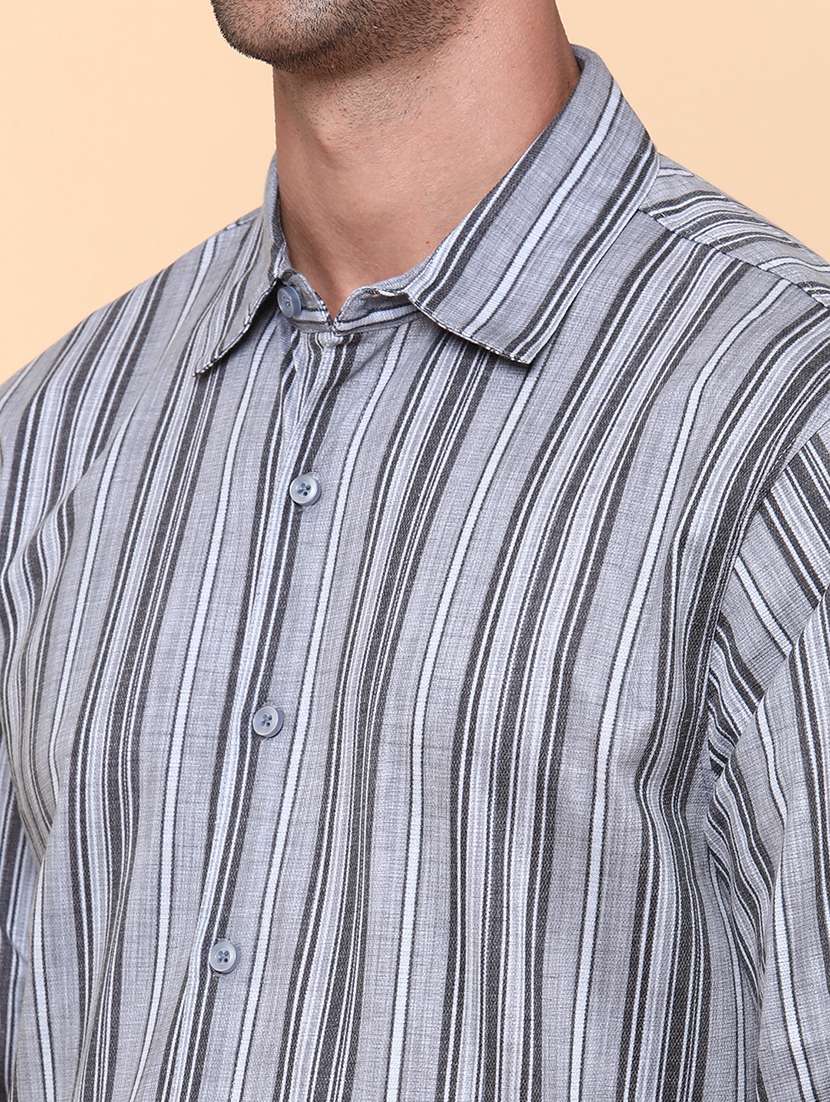 men grey cotton casual shirt - 22010634 -  Standard Image - 1