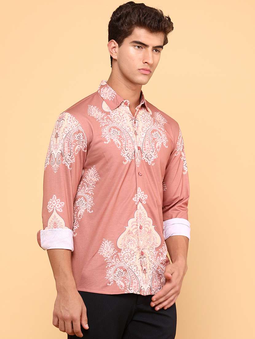 men pink cotton casual shirt