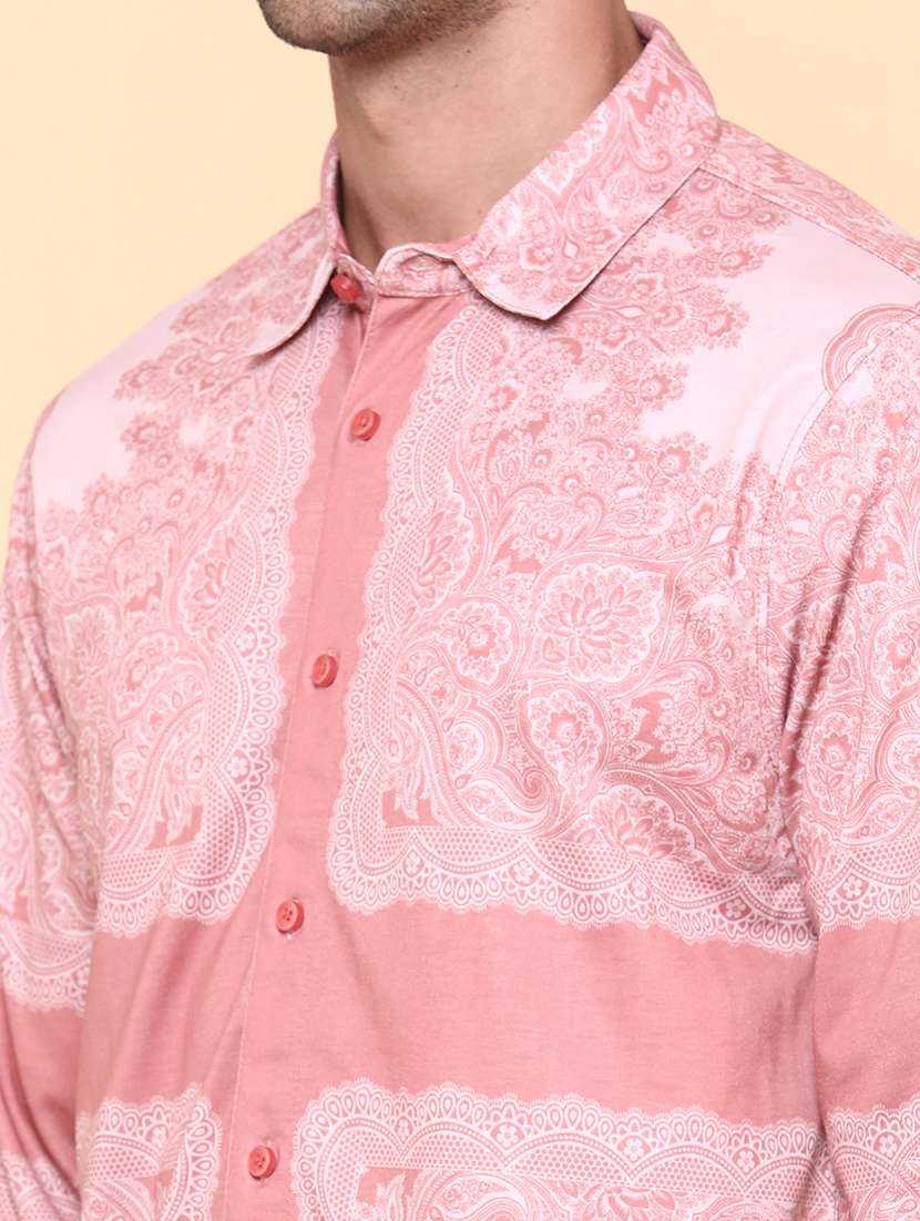 men pink cotton casual shirt - 22010998 -  Standard Image - 1