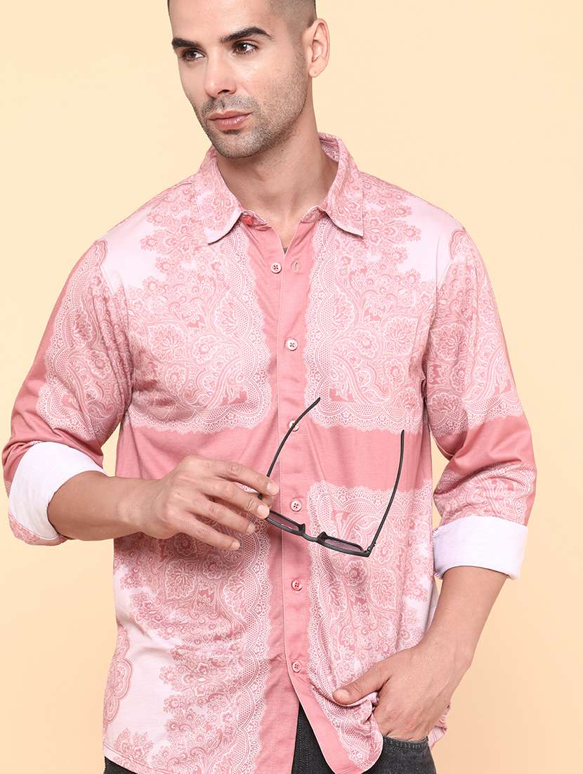 men pink cotton casual shirt - 22010998 -  Standard Image - 4