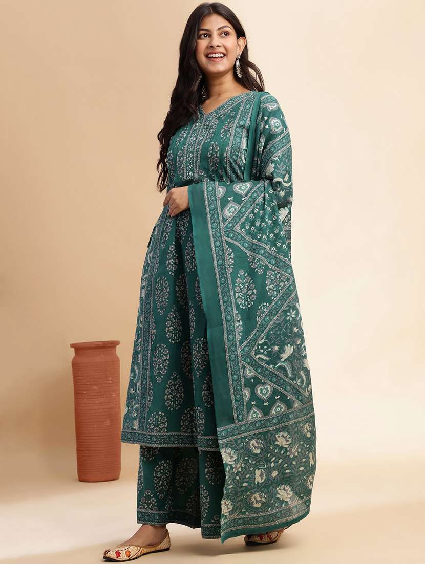 women floral three quarter sleeve kurta palazzo with dupatta set