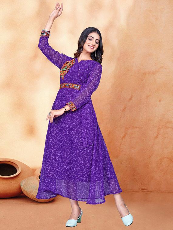 women bandhani printed long sleeve ethnic dress - 22011170 - Standard Image - 1