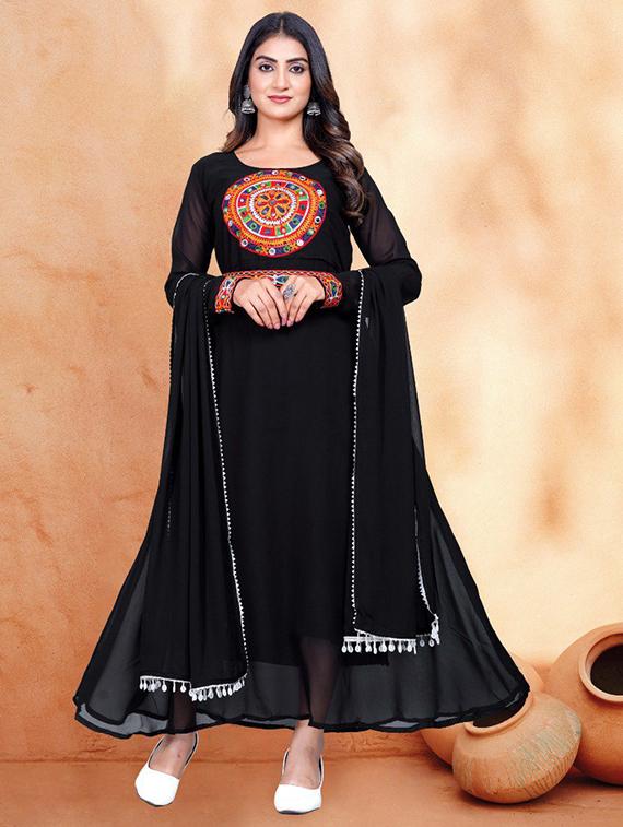 women solid with work long sleeve kurta dupatta set - 22011171 - Standard Image - 1