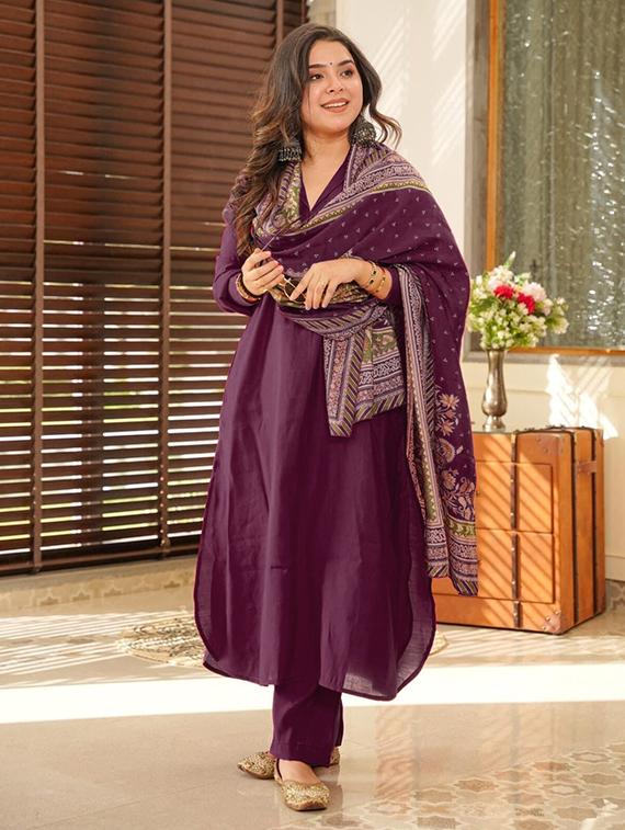 women solid long sleeve kurta pant with dupatta set - 22011219 -  Standard Image - 1