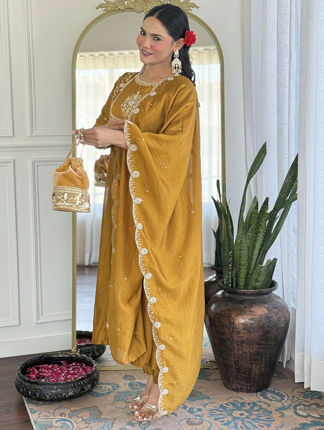 women embroidered long sleeve anarkali kurta pant with dupatta set - 22011239 - Standard Image - 4