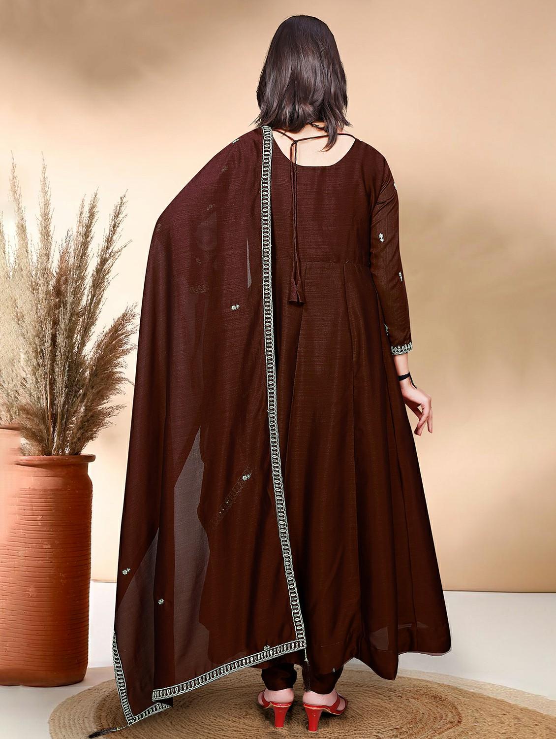 women embroidered long sleeve anarkali kurta pant with dupatta set - 22011246 - Standard Image - 4