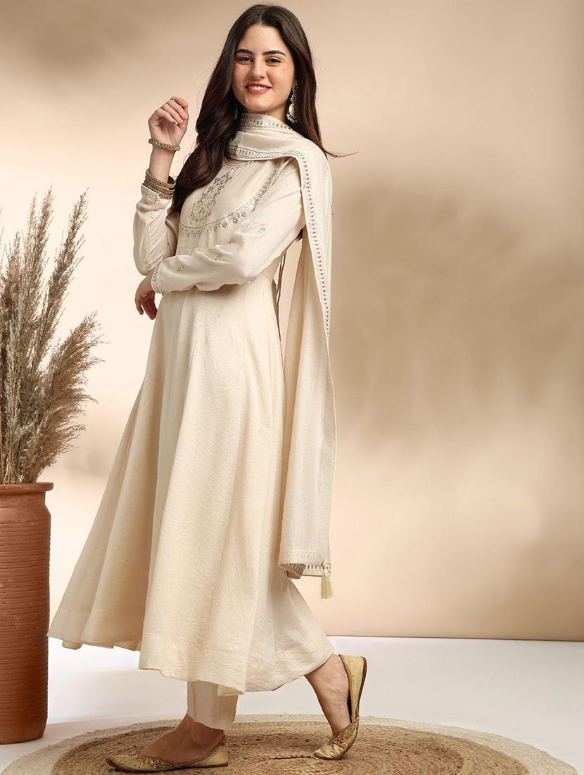 women embroidered long sleeve anarkali kurta pant with dupatta set - 22011247 -  Standard Image - 1