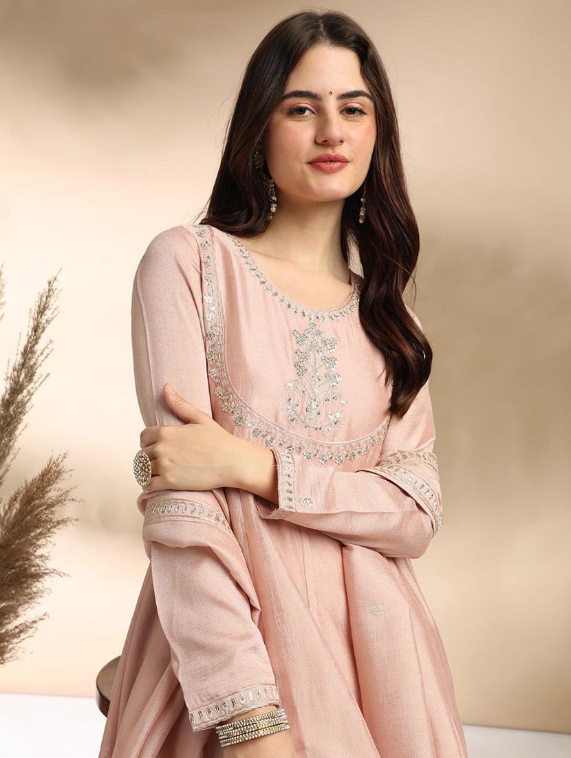 women embroidered long sleeve anarkali kurta pant with dupatta set - 22011249 - Standard Image - 4