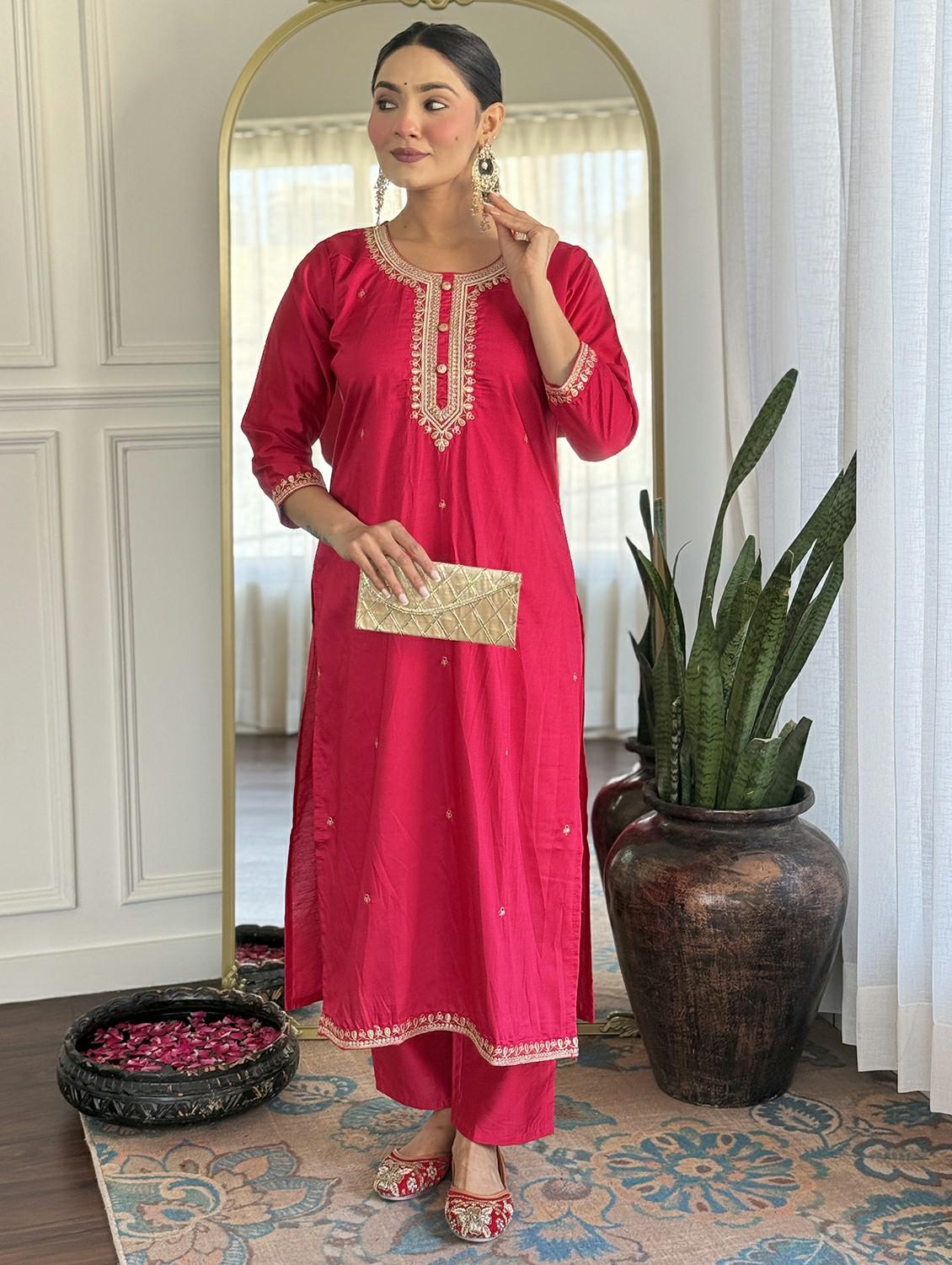 women embroidered three quarter sleeve kurta pant with dupatta set - 22011260 - Standard Image - 4