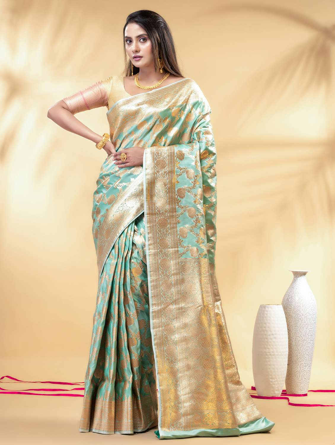 women self design banarasi saree with blouse