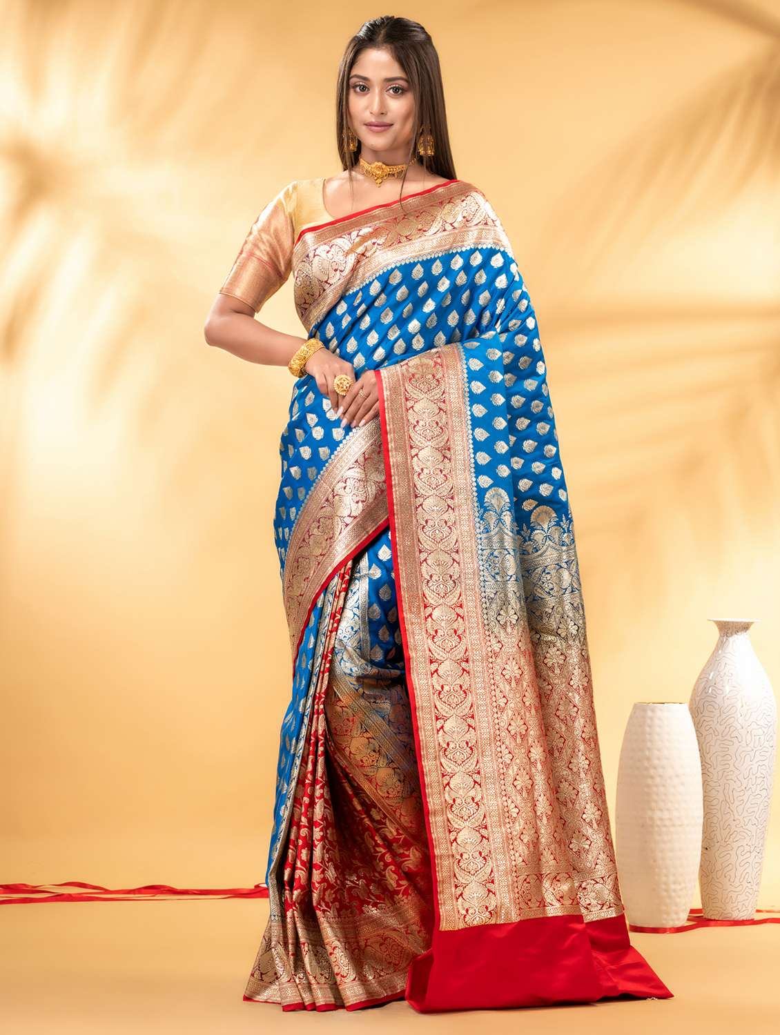 women self design banarasi saree with blouse