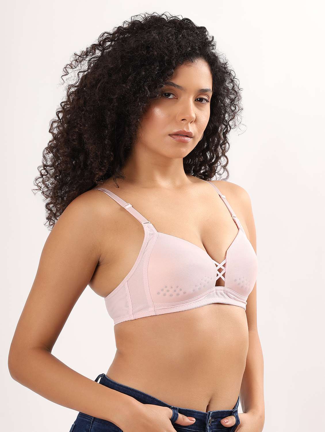 women solid lightly padded plunge bra - 22011372 -  Standard Image - 1