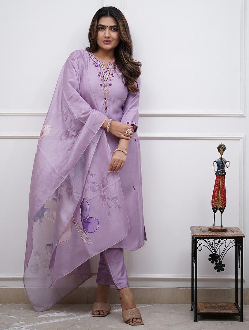 women embroidered three quarter sleeve kurta pant with dupatta set - 22011401 - Standard Image - 1